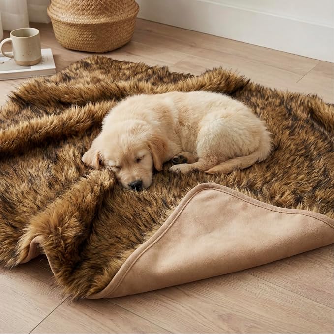 IHAPPYDOG Faux Fur Dog Blanket, Waterproof Couch Cover, Brown 40"x30" | Plush Sheepskin Style Pet Throw for Sofa, Bed, and Car, Washable Furniture Cover that Protects From Fur and Spills - Image 3