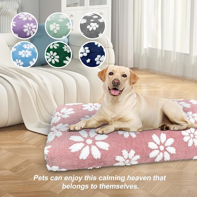 Cute Fluffy Dog Beds for Large Dogs, 35"x 22", Pink Flower | Thick Dog Bed for Crate Kennel, Pet Bed with Removable Washable Cover, Anti-Slip Bottom - Image 4