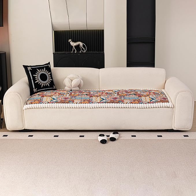 VClife Boho Eclectic Textured Sofa Cover, Ethnic Retro Dog Couch Cushion Cover for 3 Cushion Couch Sofa, Plush Soft Anti Slip and Washable Couch Cover for Sectional L Shape Sofa - Image 2