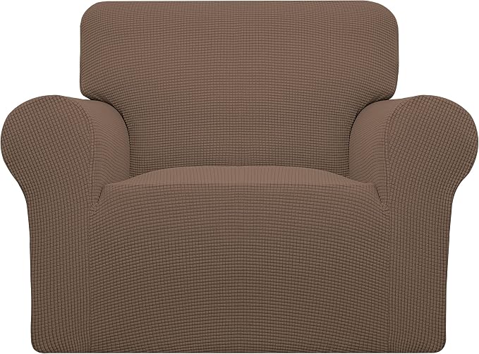 Easy-Going Stretch Chair Slipcover with Arm Washable Brown | 1-Piece Couch Sofa Cover Furniture Protector for Living Room Soft with Bottom For Kids, Pet. Spandex Jacquard by Easy-Going