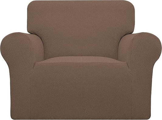 Easy-Going Stretch Chair Slipcover with Arm Washable Brown | 1-Piece Couch Sofa Cover Furniture Protector for Living Room Soft with Bottom For Kids, Pet. Spandex Jacquard by Easy-Going