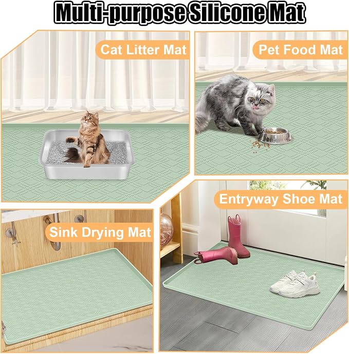Silicone Cat Litter Mat 42" x 29" Cat Mat for Litter Box, Green | Extra Large Cat Litter Trapping Mat for Floor, Waterproof, Non-Slip Kitty Litter Box Mat with Raised Edge, Easy to Clean - Image 8
