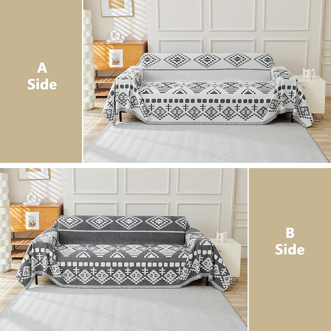 MEETSKY Boho Couch Cover Super Soft Couch Covers for 2 Cushion Couch Sofa, Modern Jacquard Sofa Slipcover Loveseat Futon Cover, Couch Covers for Sectional Sofa, Dark Grey, 71" x 118" - Image 6