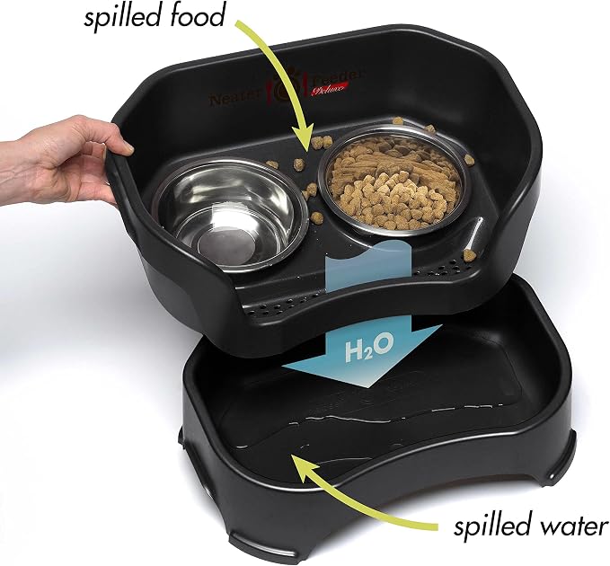 Neater Feeder Deluxe Mess-Proof Elevated Dog Bowls for Large Dogs (40+ lbs), 2 Height Adjustable (14.5” & 17.5”) No-Spill Raised Dog Bowl Stand, Stainless Steel Food Bowl Set, Made in USA, Black - Image 3