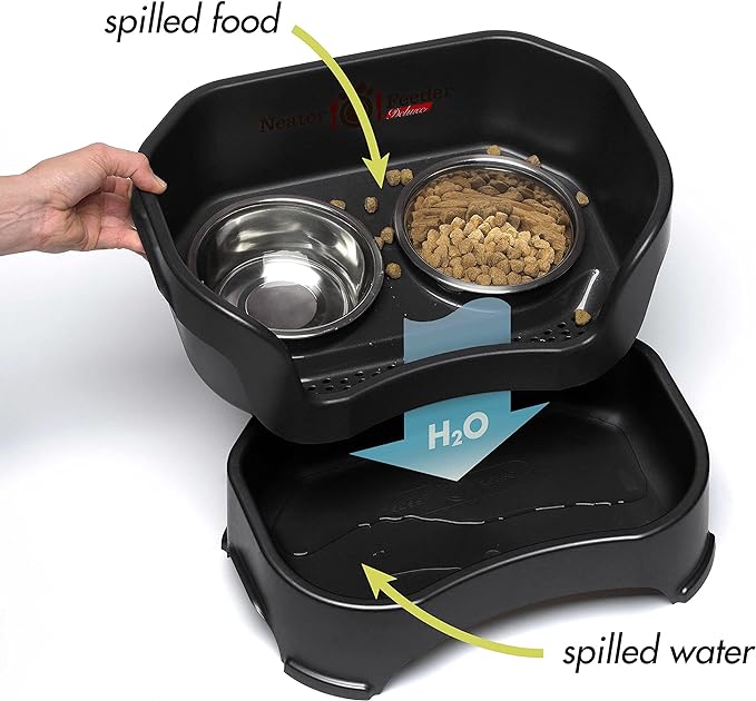 Neater Feeder Deluxe Mess-Proof Elevated Dog Bowls for Small Dogs (Up to 19 lbs), 2 Height Adjustable (6” & 7.5”) No-Spill Raised Dog Bowl Stand, Stainless Steel Food Bowl Set, Made in USA, Black - Image 3