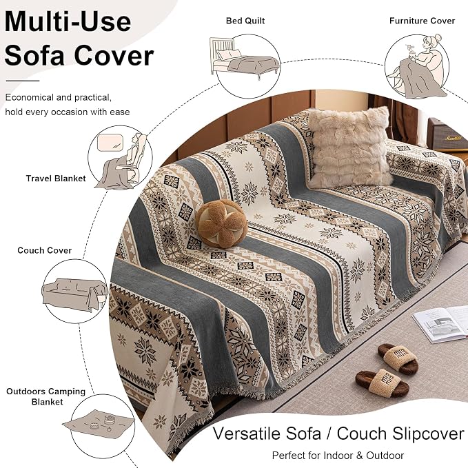 ROOMLIFE Couch Cover 3 Cushion Sofa, Washable Non Slip Furniture Sofa Protector Cover, Soft Chenille Sofa Slipcovers Sectional L Shape Dogs Couch Cover Throw Blanket with Tassels 71''X118'' - Image 5