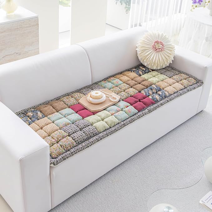 Quilted Couch Cover for Dogs, Non-Slip Pad, Vintage Floral, 27 x 82 in | Cotton fabric, quilted PP filling, machine washable, patchwork design, protects sofas, window seats and floors by AEEISHOMEREFORM