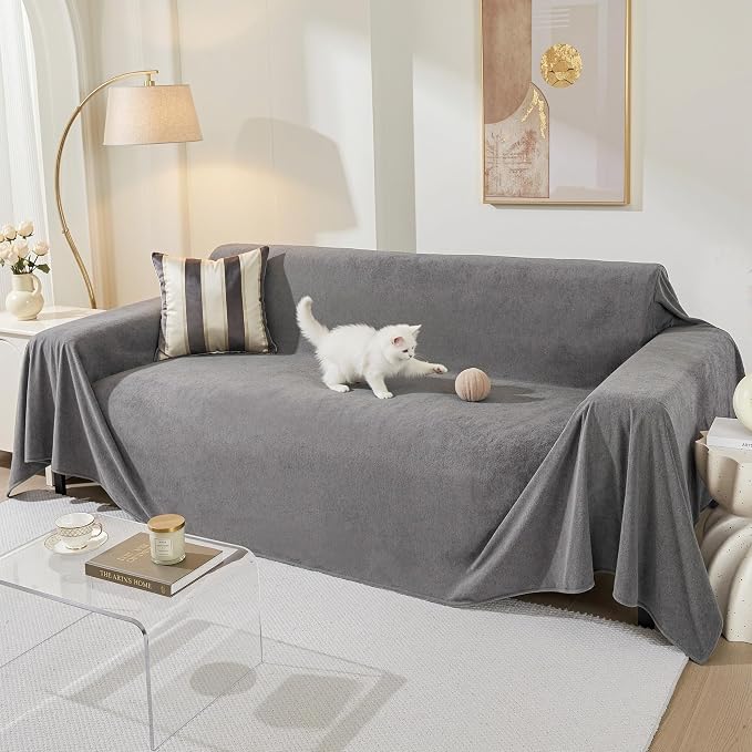 MEETSKY Couch Covers for 3 Cushion Couch Sofa Washable Cat Scratch Proof Sectional Couch Covers L Shape Sofa Cover Slipcovers Couch Furniture Protector for Pets Dogs Kids, 91" x 118", Grey by MEETSKY