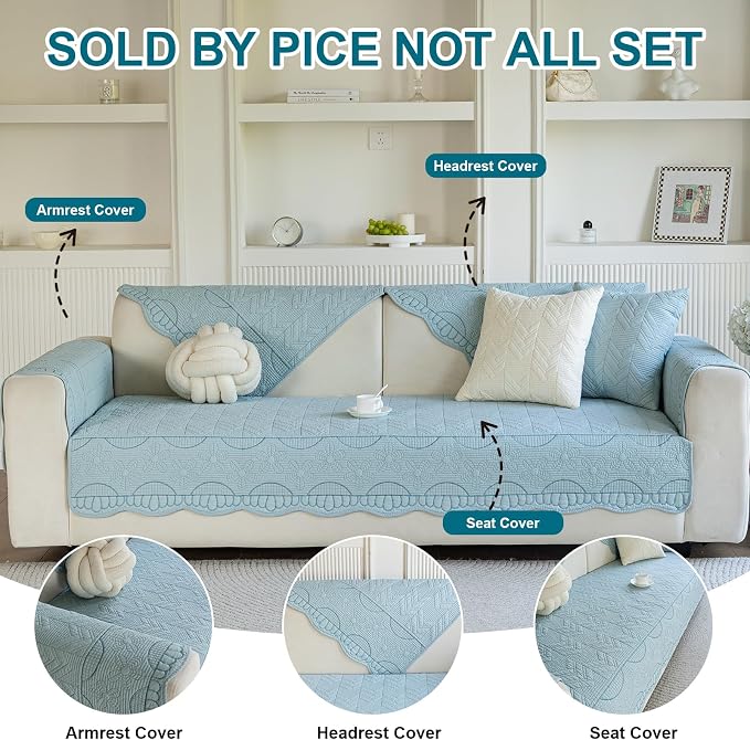 KRFOONN Cotton Quilted Dog Couch Cover for Sofa (02, 2PC 27.6" x 27.6") | Farmhouse Embroidery Sectional Couch Cover Washable, Soft Non Slip Sofa Slipcover Cushion Furniture Protector for Kids, Pets - Image 4