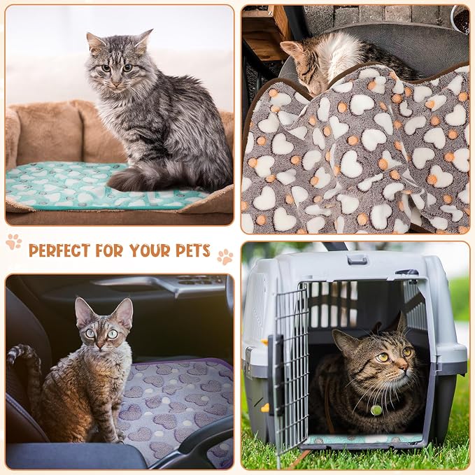 Tatuo 4 Pack Fleece Dog Blankets for Puppy Cats Multi-Size Sleep Mat for Pet Guinea Pig Soft Washable Crate Bed Puppy Teething Toys Print Pattern Warm Blanket Indoor(Pastel Color,24 x 16 Inch,Heart) - Image 4