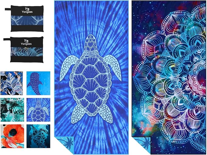 Yongoes 2 Pack Microfiber Beach Towels Oversized 71x32 Turtle Mandala | Thin & Lightweight, Sand Free, Super Absorbent Quick Dry Large for Pool Swim Bath Travel Vacation Accessories Essentials by Yongoesbeachtowel