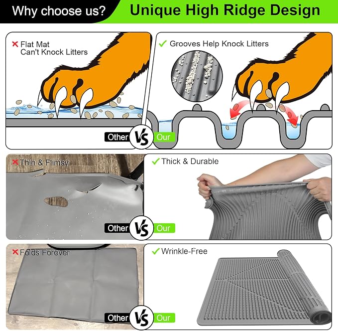 Mofason Rubber Cat Litter Box Mat, Black Silicone Litter Catcher Mat | Waterproof 24"x15" kitty litter box mat; litter trapping catcher mat; easy clean trapping mat, kitty litter mats for floor - Image 7