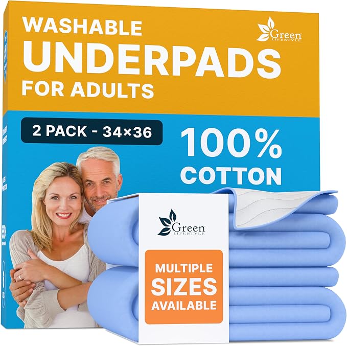 GREEN LIFESTYLE Washable Underpads - Large Bed Pads for use as Incontinence Bed Pads, Reusable Pet Pads, Great for Dogs, Cats, Bunny, Seniors Bed Pad (Pack of 2 - 34x36) by GreenLifeStyle