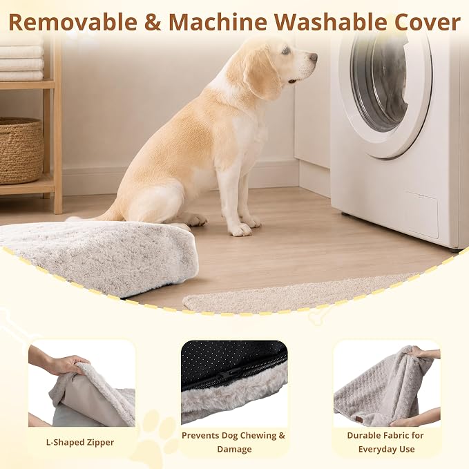 EGOHOME Dog Bed for Medium Dogs, Shredded Memory Foam, Washable, Non-Slip | Balanced Support Foam, CertiPUR-US, Removable Washable Cover, Rose Velvet, Dog Crate Bed & Kennel Pad, 29 x 21 Inch, Beige - Image 5