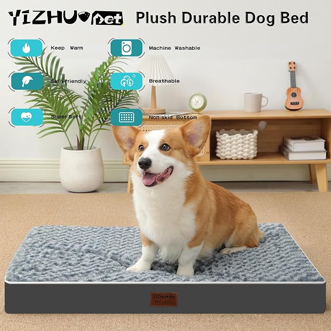 Grey 30''x20''x3 Small M Orthopedic Rose Plush Cover Dog Bed | Soft, Waterproof, Egg Foam, Pet Crate Beds Mat, Kennel Pads, Removable Washable Cover,Non-Slip Bottom,Anti-slip oxford fabric - Image 2