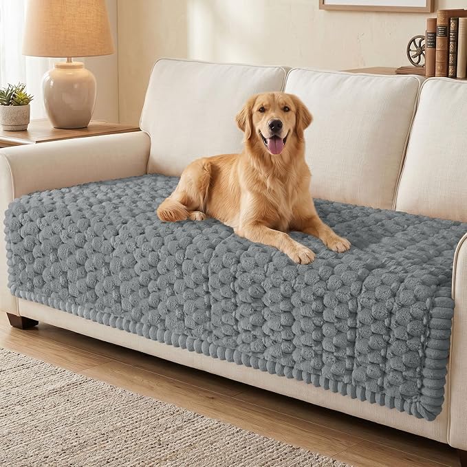 Smiry Non Slip Couch Covers for Dogs, Scratch Resistant Pet Sofa Protector | Machine Washable Soft Fuzzy Thick Furniture Cover for Sofa Loveseat Sectional Large Dogs, Grey, 43" x 63" by Smiry