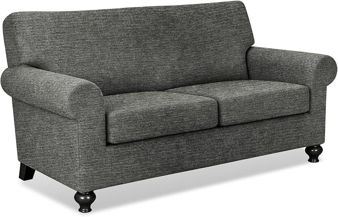 URBANLIFE 3-Piece Stretch Sofa Covers for 2 Cushion Couch, Gray | Super fitted spandex slipcovers for couches. Non-slip elastic bottom. Machine washable furniture protector for kids & pets. by URBANLIFE