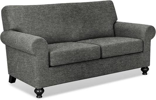 URBANLIFE 3-Piece Stretch Sofa Covers for 2 Cushion Couch, Gray | Super fitted spandex slipcovers for couches. Non-slip elastic bottom. Machine washable furniture protector for kids & pets. by URBANLIFE