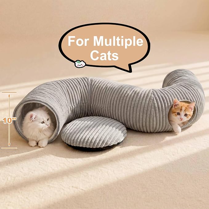 Cat Tunnel Bed for Indoor Cats, Peekaboo Cat Cave Bed,Soft Cat Donut Tunnel for Kitten Large Cats, Grey - Image 5
