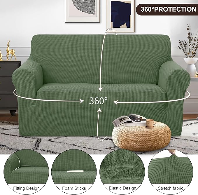 U-NICE HOME Loveseat Cover Stretch Couch Cover Sofa Slipcover, Loden Frost | 2 Cushion Sofa, 1-Piece Sofa cover, Washable, Pet friendly, Furniture protector, Polyester Spandex Jacquard fabric - Image 3