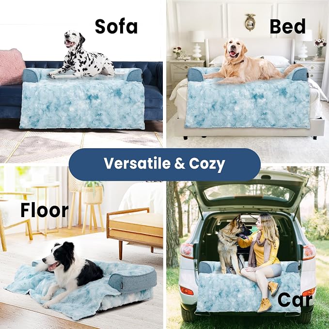 Calming Large Dog Couch Bed, Waterproof Memory Foam with Durable Fluffy Fuzzy Mats, Washable Removable Cover Protector for Sofa, Bedside, Gift, 45 x 37 Inches, Tie-Dye Blue - Image 6