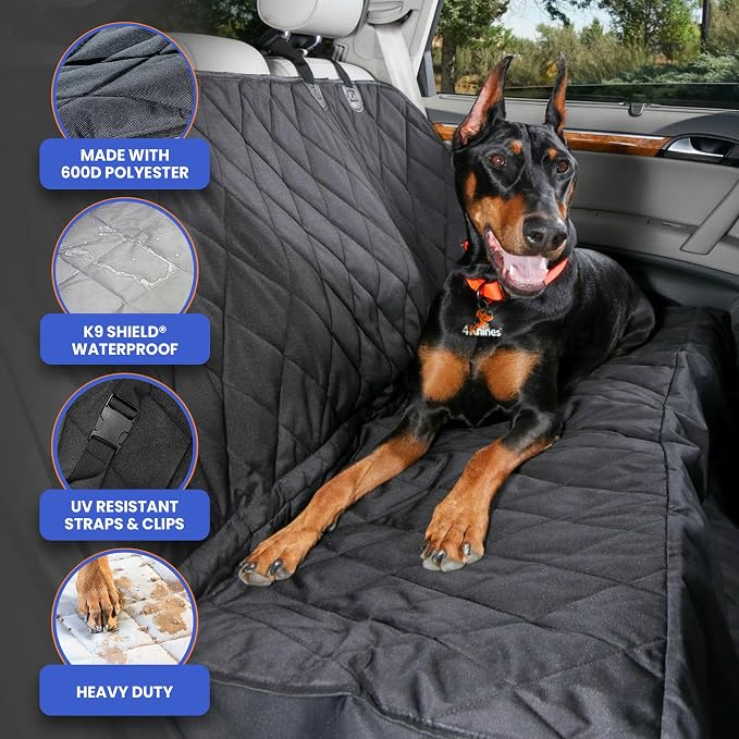4Knines Dog Backseat Cover with Hammock for Cars, SUVs, and Trucks – Waterproof Layers, Nonslip Seat Protector, Durable Nylon Clips, K9 Shield with Heavy Duty Thread, (Extra Large, Tan) - Image 4