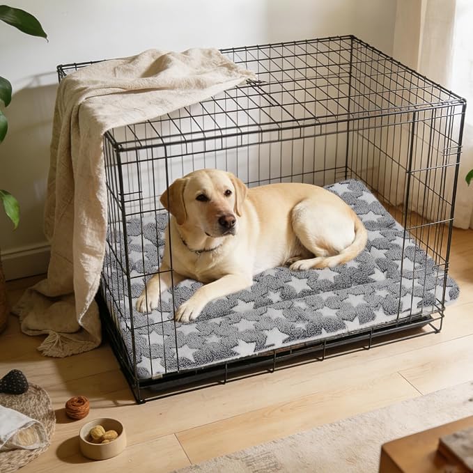 Mora Pets Dog Bed Crate Pad Ultra Soft Pet Bed with Cute Star Print Washable Crate Mat for Large Medium Small Dogs Reversible Fleece Dog Crate Kennel Mat Cat Bed Liner 35 x 22.8 inch Grey - Image 5