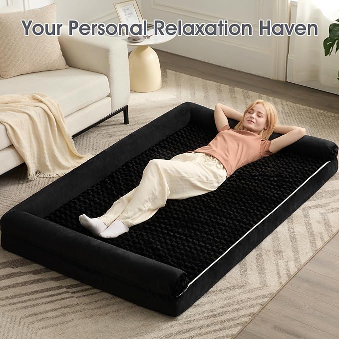 BFPETHOME Orthopedic Washable Human Dog Bed for Adult & Dog Cozy Sleep | Human Size Waterproof Big Soft Pet Couch Bed for Adult & Dogs Relax with Removable Cover Supportive Foam Black 71x46 Inch - Image 3