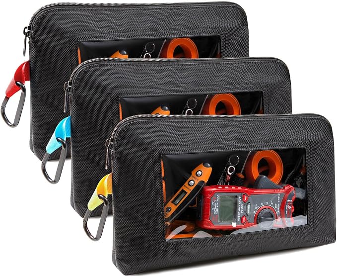 Foxrino Tool Pouch with Clear Window for Men, 1680D Oxford Small Tool Bag, Heavy Duty Tool Pouches with Zipper, Transparent Zipper Pouches for Organizing, Perfect Gifts for Him Dad Father Day, 3 Pack by Foxrino