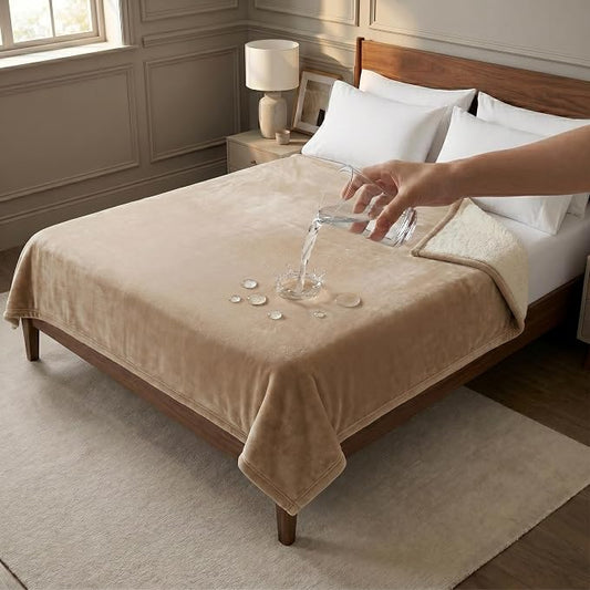 Sacred Weapon Splash Blanket – Plush Deluxe Mattress Protector – VIP Waterproof Fleece Blanket – Boonger Blanket with Moisture Barrier, Stain Proof & Washable – Queen/King Size Beige 80"x80" by SacredWeapon