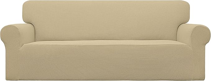 Easy-Going Stretch Couch Covers for Sofa Washable Large Beige | 1-Piece Sofa Covers for 3 Cushion Couch Furniture Protector Couch Slipcover Soft with Bottom for Kids Pets by Easy-Going