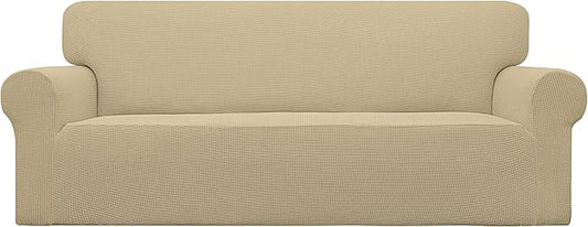 Easy-Going Stretch Couch Covers for Sofa Washable Large Beige | 1-Piece Sofa Covers for 3 Cushion Couch Furniture Protector Couch Slipcover Soft with Bottom for Kids Pets by Easy-Going