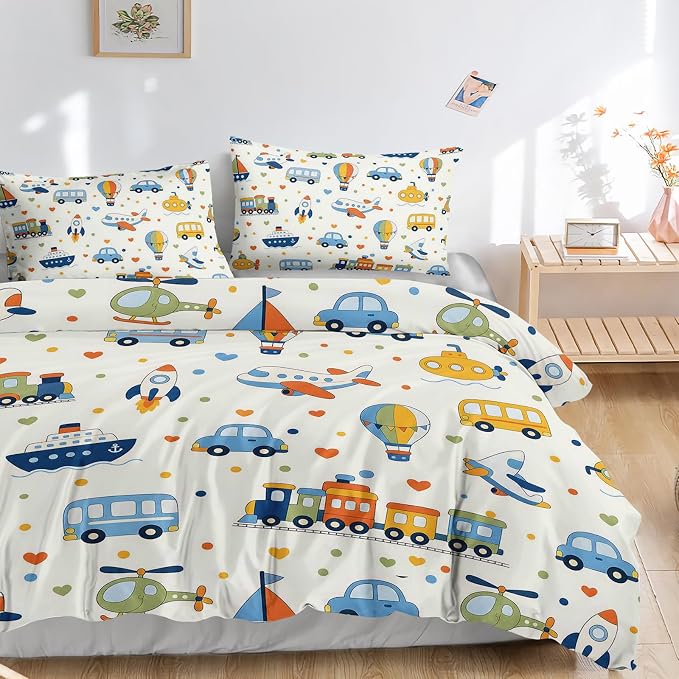 AILONEN Travel Vehicle Full Duvet Cover Set 3 Piece, Airplane Boat Printed Bedding with 2 Pillowcases, Microfiber Zipper Closure, Teen Guest Bedroom - Image 3