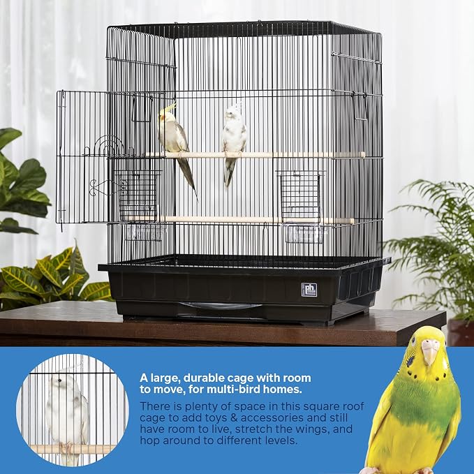 Prevue Pet Products Square Top Parakeet Cage, Black 25.0" L x 21.0" W x 29.5" H - Image 3