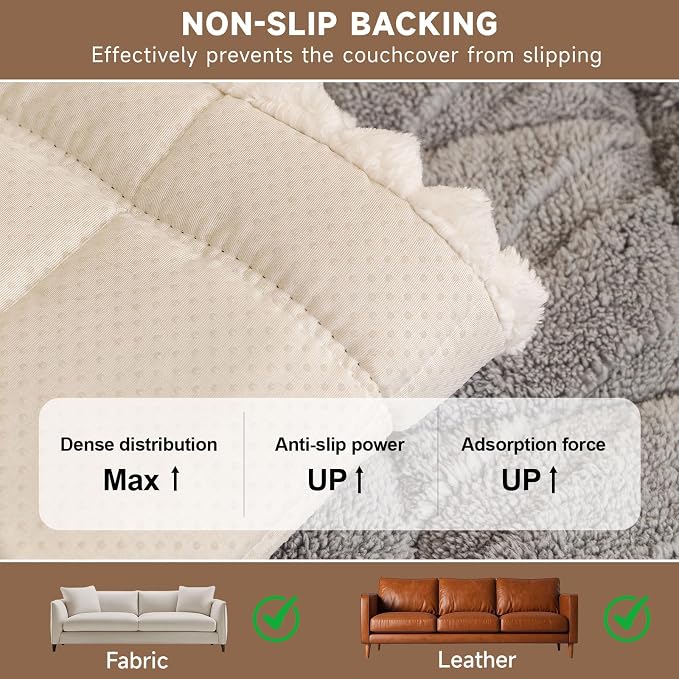 OTOB Plush Couch Arm Cover Washable, Non Slip Sofa Armchair Covers, 1 Piece | Gray, 27.6"x27.6", Pet Friendly, All Seasons, Fuzzy, Modern Geometric Jacquard, Soft Breathable, Furniture Protector - Image 7