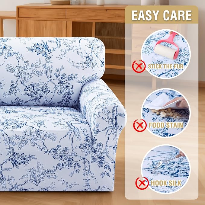 H.VERSAILTEX Printed Chair Covers for Living Room Floral Pattern Sofa Slipcovers Stretch Couch Covers Washable Couch Protector for Dogs(Garden Bliss-Blue,Chair) - Image 8