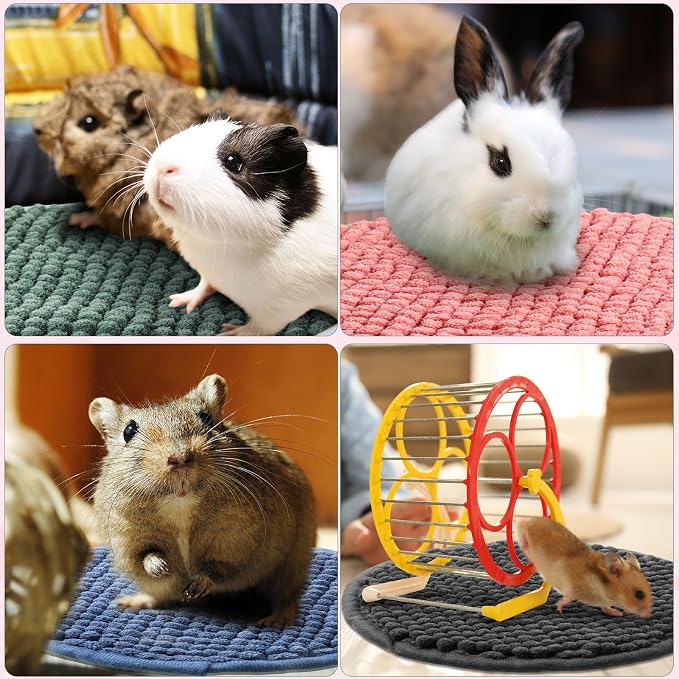 Amylove 4 Pcs Guinea Pig Cage Liner 12 Inch Round Washable Chenille Pee Pads Pet Dog Cat Bedding Training Mat Reusable for Small Animals Puppy Bunny Hamster Chinchilla - Image 5