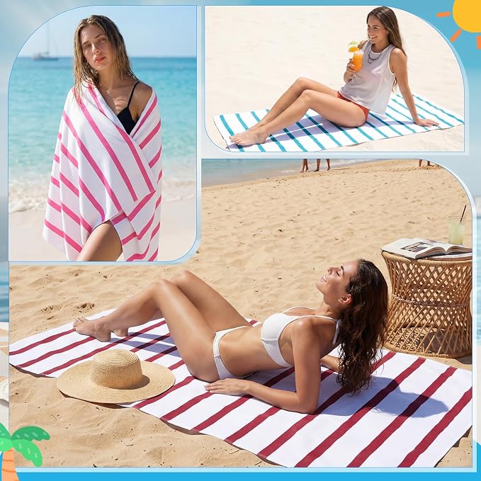 EBOOT 10 Pack Oversized Beach Towel Set Extra Large Pool Towels Microfiber Quick Dry Swim Blanket for Adult Women Men Face Hand Body Bath Travel Pool(Mixed Color,28 x 59 Inch,Classic Stripe) - Image 7