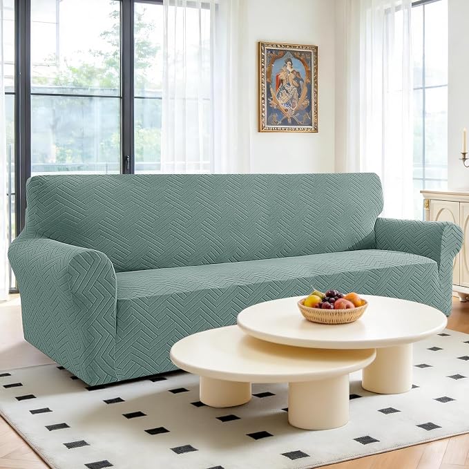 Stretch Sofa Cover Non-Slip Washable Furniture Protector | Stretch, 91"-110".Soft, Non Skid Foam, Elastic Bottom, Machine Washable, for Kids & Pets, Couch & Sofa, Pea Green - Image 2