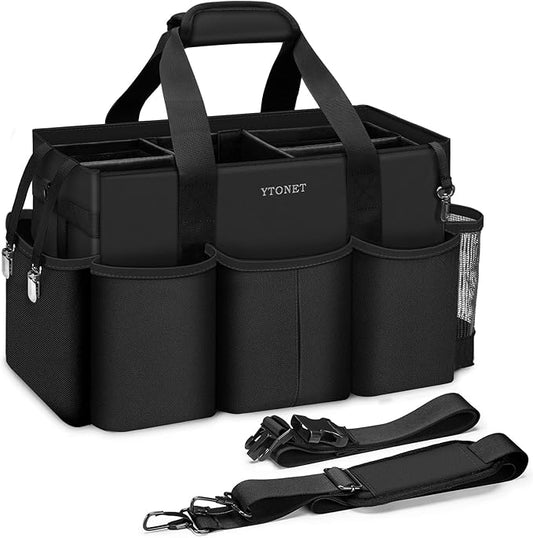 Ytonet Extra Large Cleaning Caddy Bag with 4 Foldable Dividers, Wearable Cleaning Caddy Organizer with Handle & Shoulder Strap & Waist Strap, Housekeeping Tote for Cleaners, Black Grey by YTONET