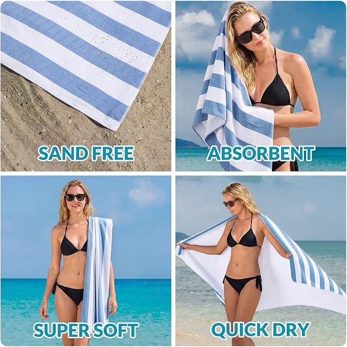 Frienda 12 Pack Blue Striped Beach Towels 71''x 32'' Large Microfiber Quick Dry Absorbent Bath Towels for Swimming Pool Beach Cruise Travel Gym Supplies - Image 6