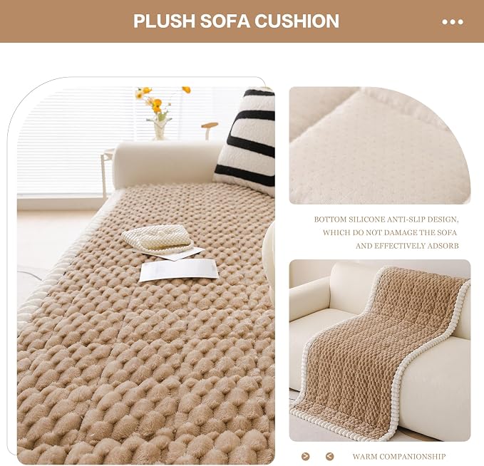 DREAMINGO Pet Couch Covers for Sofa Non Slip Fuzzy Dog Sofa Covers Washable Geometric Jacquard Couch Cushion Protector Coffee Pet Bed Mat 27.6x70.9 Inch - Image 4