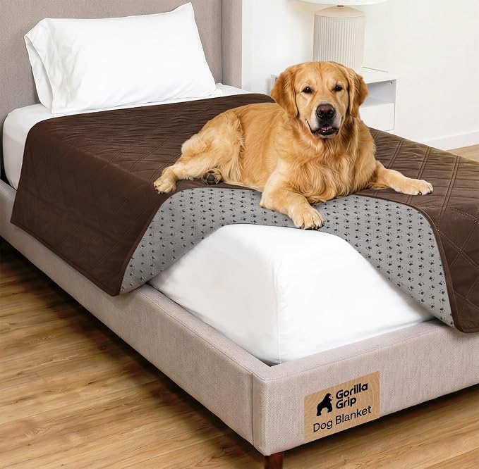 GORILLA GRIP® Waterproof Dog Blanket, 82x52, Leakproof Couch Cover for Dogs, Silicone Grip Backing, Protects Sofa, Sectional, Bed, Crate, Car & RV, Tear-Resistant Washable Senior Pet Blanket, Brown by Unknown