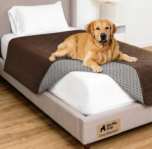 GORILLA GRIP® Waterproof Dog Blanket, 82x52, Leakproof Couch Cover for Dogs, Silicone Grip Backing, Protects Sofa, Sectional, Bed, Crate, Car & RV, Tear-Resistant Washable Senior Pet Blanket, Brown by Unknown