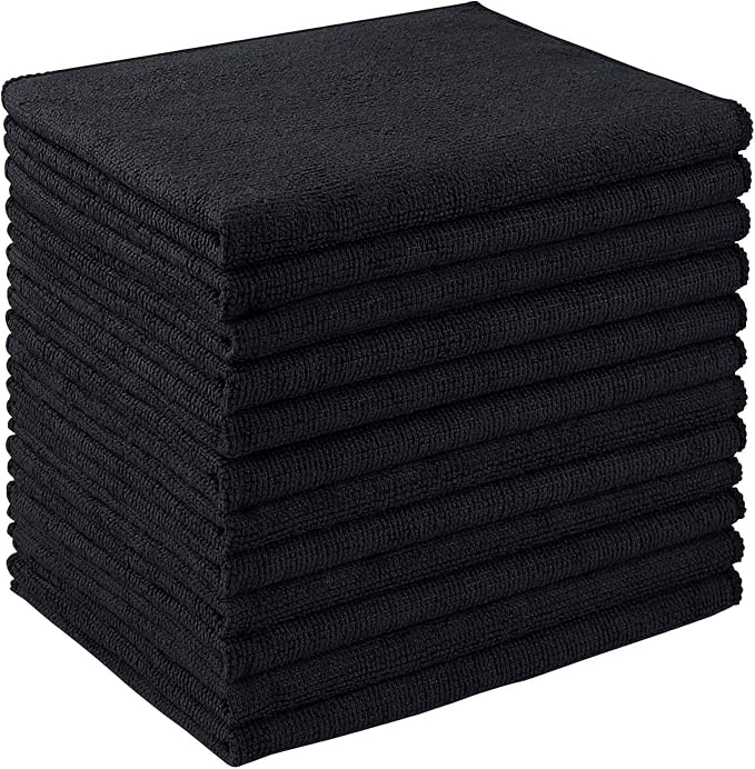 AIDEA Microfiber Cleaning Cloth 12 Pack, Microfiber Towels for Cars, Soft & Absorbent Cleaning Rags, Premium Lint Free Shop Towels for House, Kitchen, Car, 12inx16in, Black by AIDEAHOME