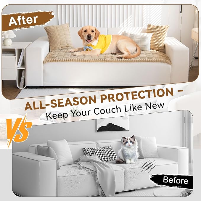 OTOB Pet Couch Cover Washable, Anti Slip Dog Sofa Covers Protector | Coffee, 31.5" x 82.7", All Seasons, Soft Fuzzy Plush, 3 Cushion Furniture Protector, Breathable, Thick Wear-Resistant - Image 2
