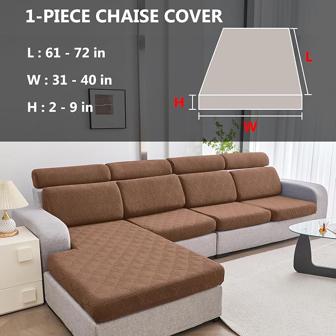 Genina Waterproof Sectional Couch Covers Non Slip Sofa Cushion Covers | L Shape Sectional Fit,Chaise Cover,Stretch Jacquard Fabric,Pet Hair & Scratch Protection,Furniture Protector,Washable - Image 2