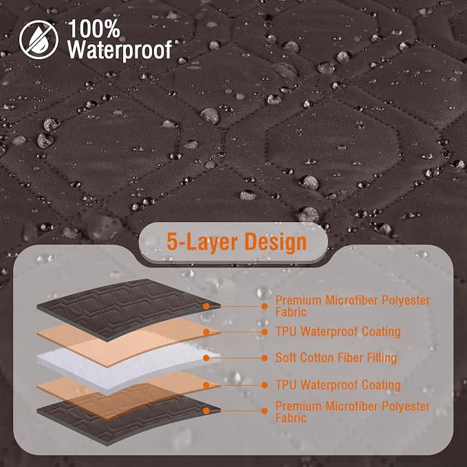 VANSOFY Sectional Couch Covers 100% Waterproof L Shaped Sofa Slipcover 3pcs Reversible Chaise Lounge Cover for Sectional Sofa Furniture Protector Cover for Pets Cat Dog(Large, Chocolate) - Image 4