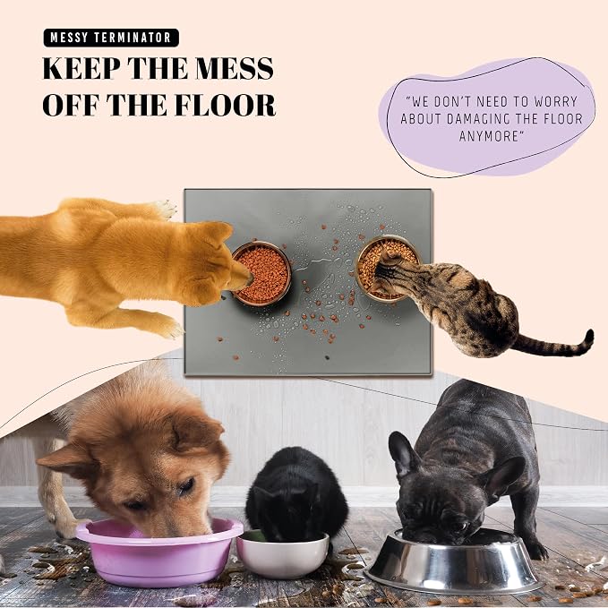 AVERYDAY 100% Waterproof Thicker Silicone Dog Food Mat, 0.63'' Raised Edge Bowl Mat for Food & Water, Non Slip Pet Feeding Placemat for Messy Drinkers, Perfect for Large Medium Small Breeds, 32"x24" - Image 2