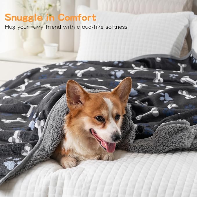 Waterproof Dog Blankets Pet Blanket 60"x80", Soft Fluffy Sofa Car Bed Protector, Reversible Sherpa Fleece Dog Blanket for Large Dogs(Navy Paws) - Image 5